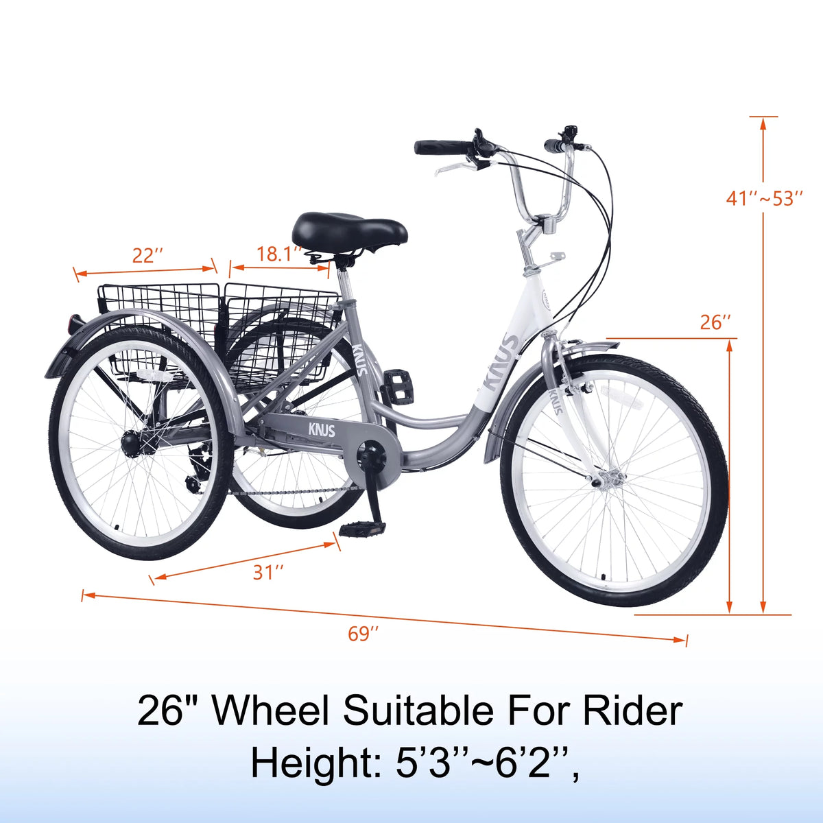 Silver Single Speed 26 inch Adult Tricycle with Basket F85788