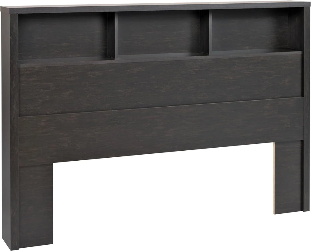 Double Queen Headboard with 3 Compartments Washed Black N4368