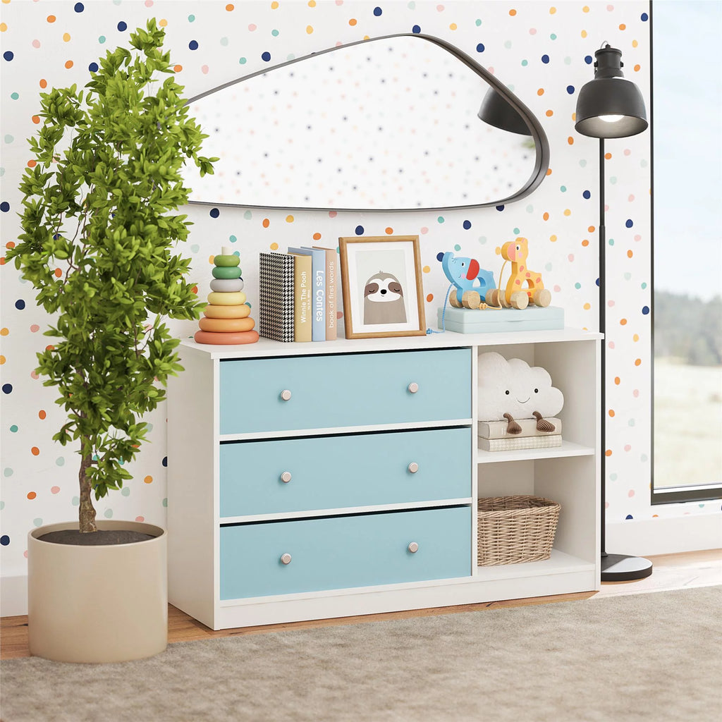White Wide Dresser with 3 Fabric Bins C73694
