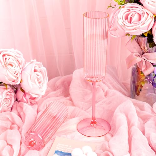 36 Pack 6oz Pink Plastic Champagne Flutes C464