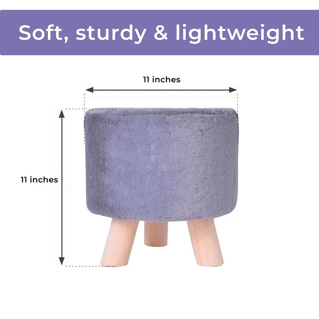 Grey Round Faux Fur Ottoman Foot Rest Stool I1805