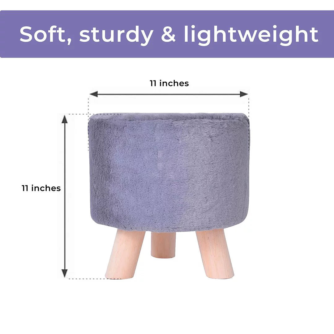 Grey Round Faux Fur Ottoman Foot Rest Stool I1805