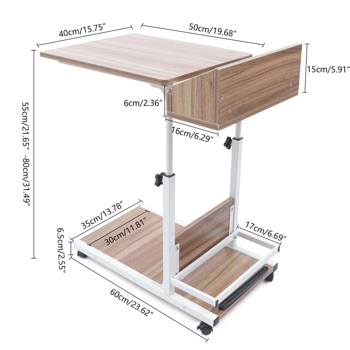 Wooden Bed Side Table with Storage and Wheels E96582