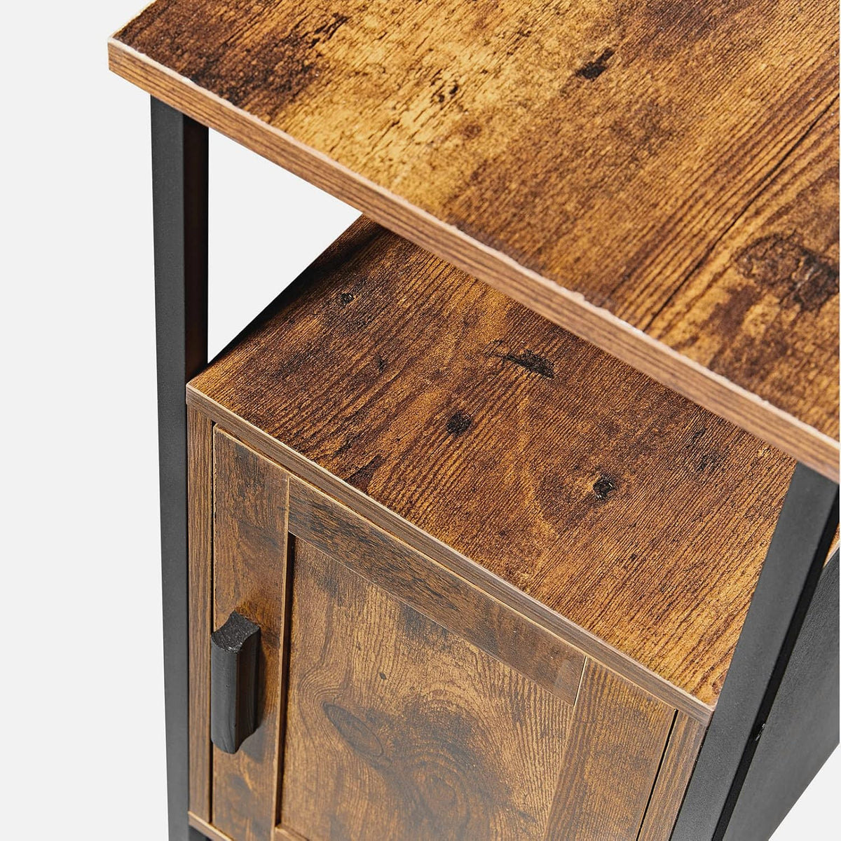 Rustic Brown Wooden End Table with Shelf and Storage Cabinet X99921