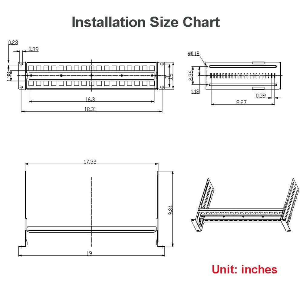 19 Inches Adjustable DIN-Rail Rack Mount Bracket 2U Black J810