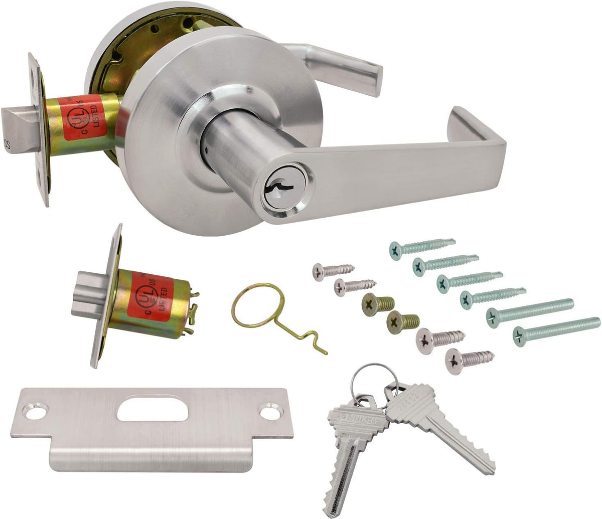 Satin Chrome Commercial Duty Cylindrical Lever Lockset R294309