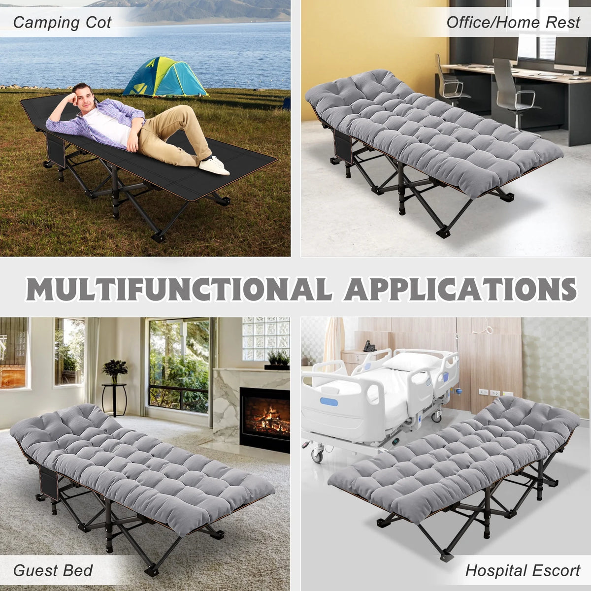 78" Oversized Folding Cot with Mattress and Carry Bag Q6508