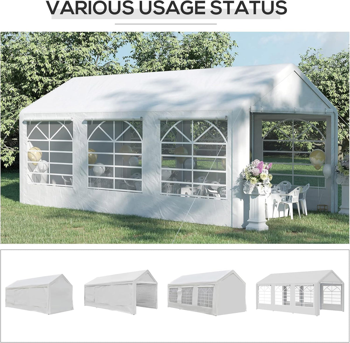 10 x 20ft Heavy Duty Carport Canopy with Removable Sidewalls, White I6278