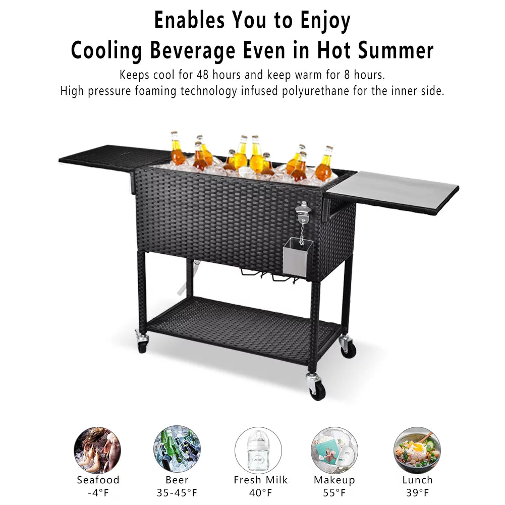 80 Quart Rattan Rolling Cooler Cart G695351