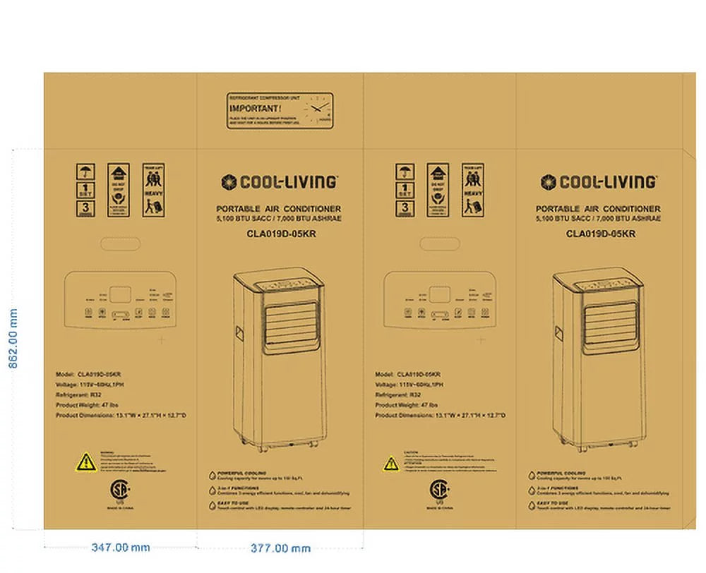 5100 BTU SACC 7000 BTU ASHRAE Portable Air Conditioner I105