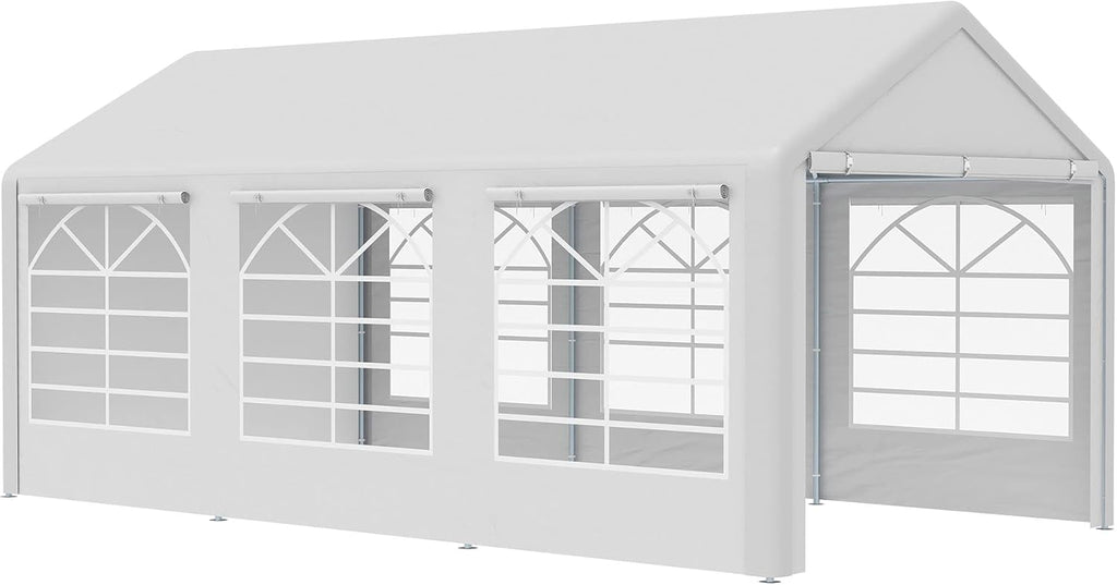10 x 20ft Heavy Duty Carport Canopy with Removable Sidewalls, White I6278