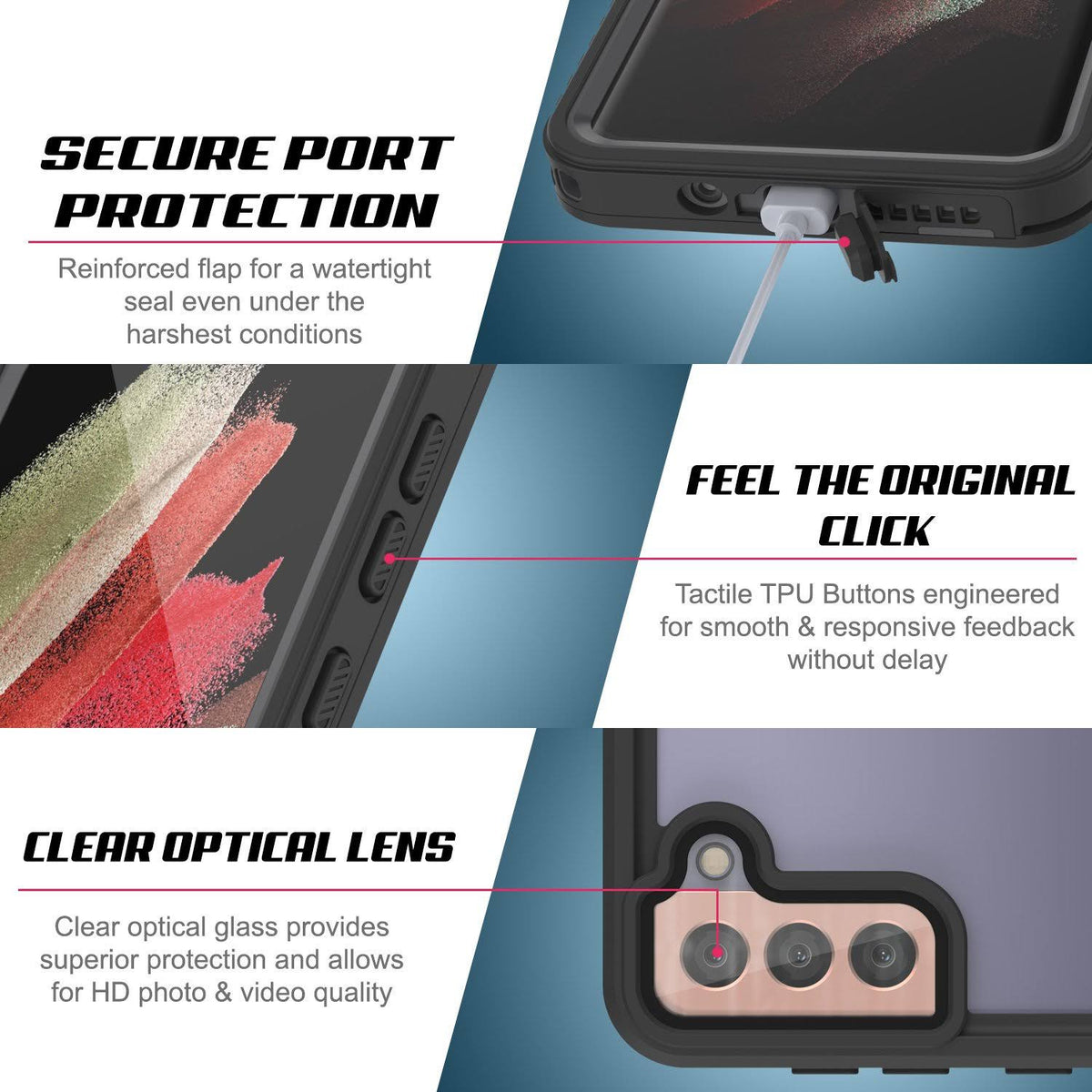 Galaxy S21+ Plus Water Shock Snowproof Slim Screen Protector Case Pink U5257