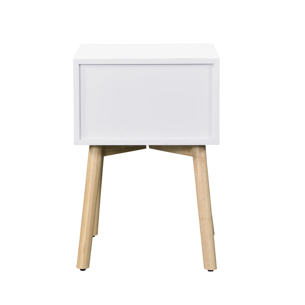 White Bedside Table with 2 Drawers and Rubber Wood Legs X594314