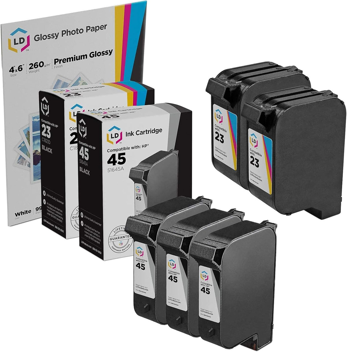 Remanufactured Ink Cartridge Replacements 3 Black 2 Color 5-Pack D912502