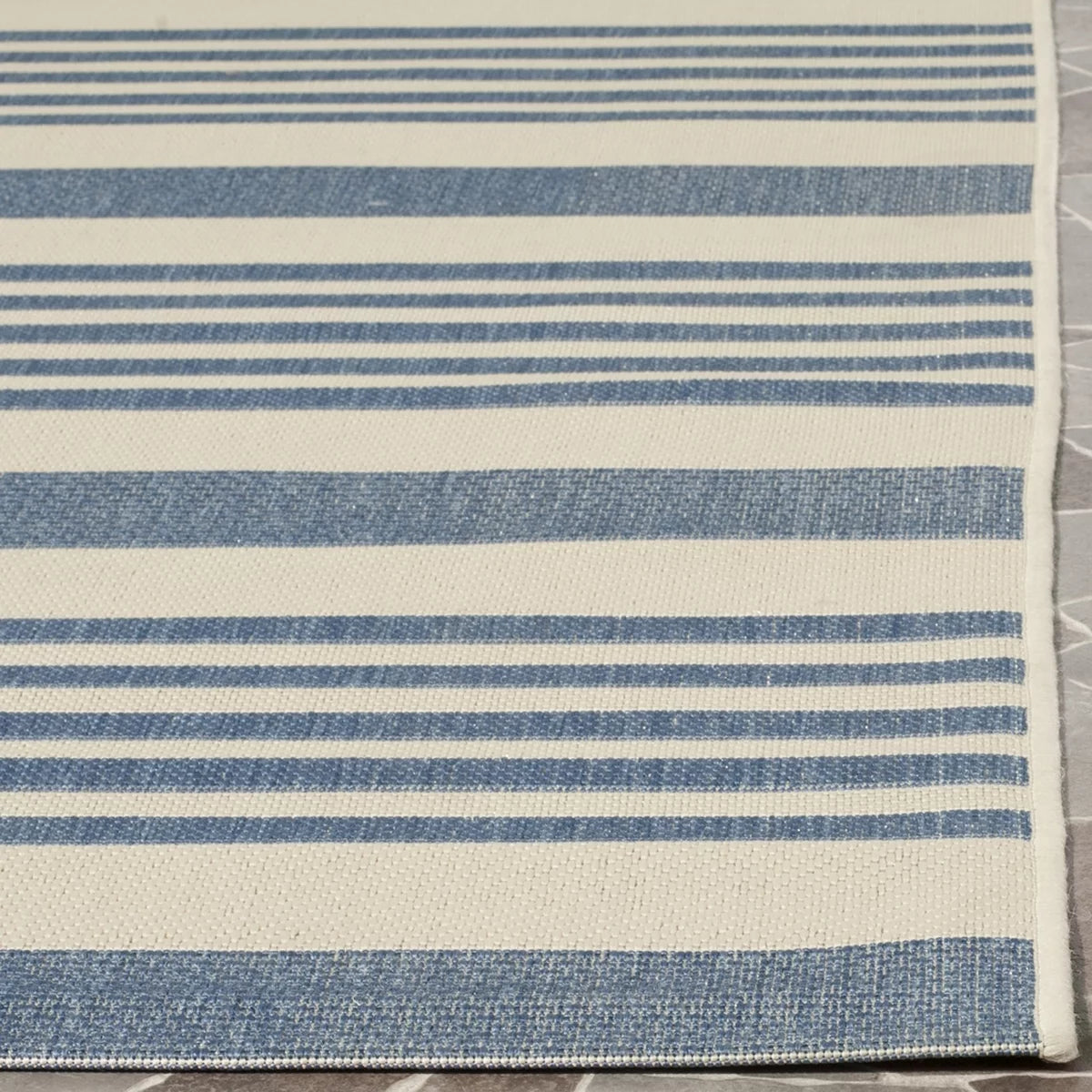 Beige Blue Striped Indoor Outdoor Area Rug 8' x 10' N796