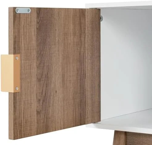 Media Console Cabinet or TV Stand with Doors in Natural Reclaimed Herringbone Wood Pattern and Metal D890667