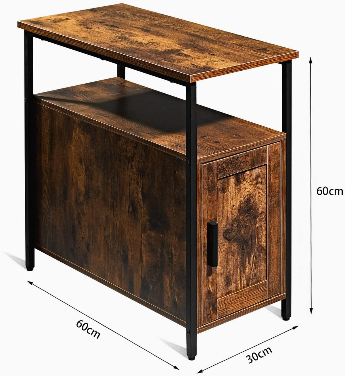 Rustic Brown Wooden End Table with Shelf and Storage Cabinet X99921