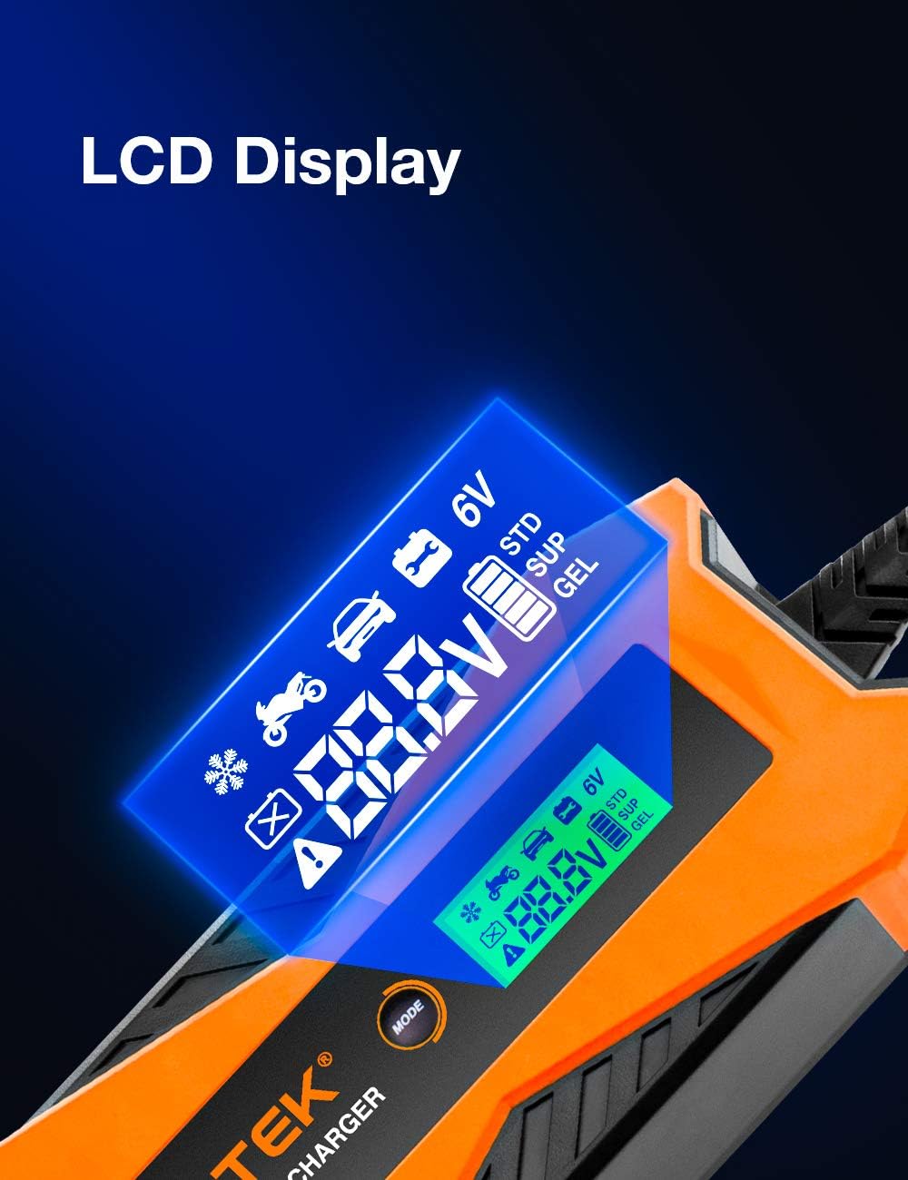6V/12V 7.2A Smart Car Battery Charger and Maintainer A93515