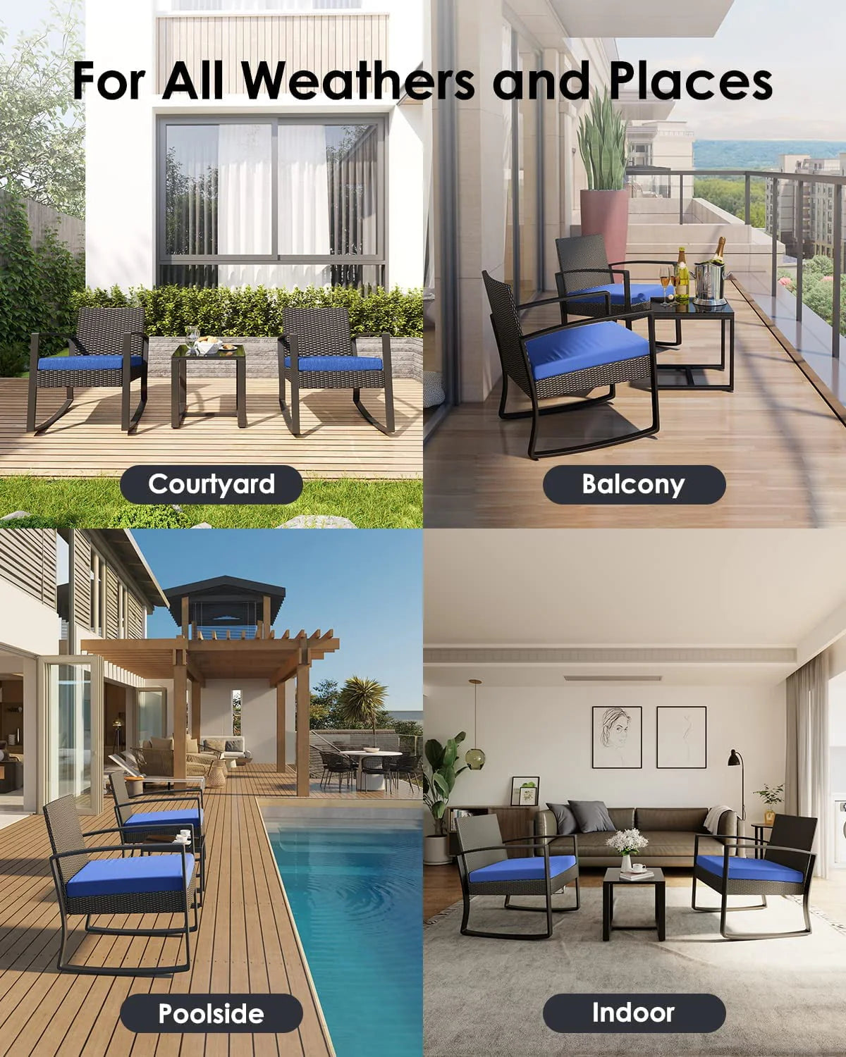 3-Piece Patio Wicker Chairs Set with Glass Coffee Table J63854