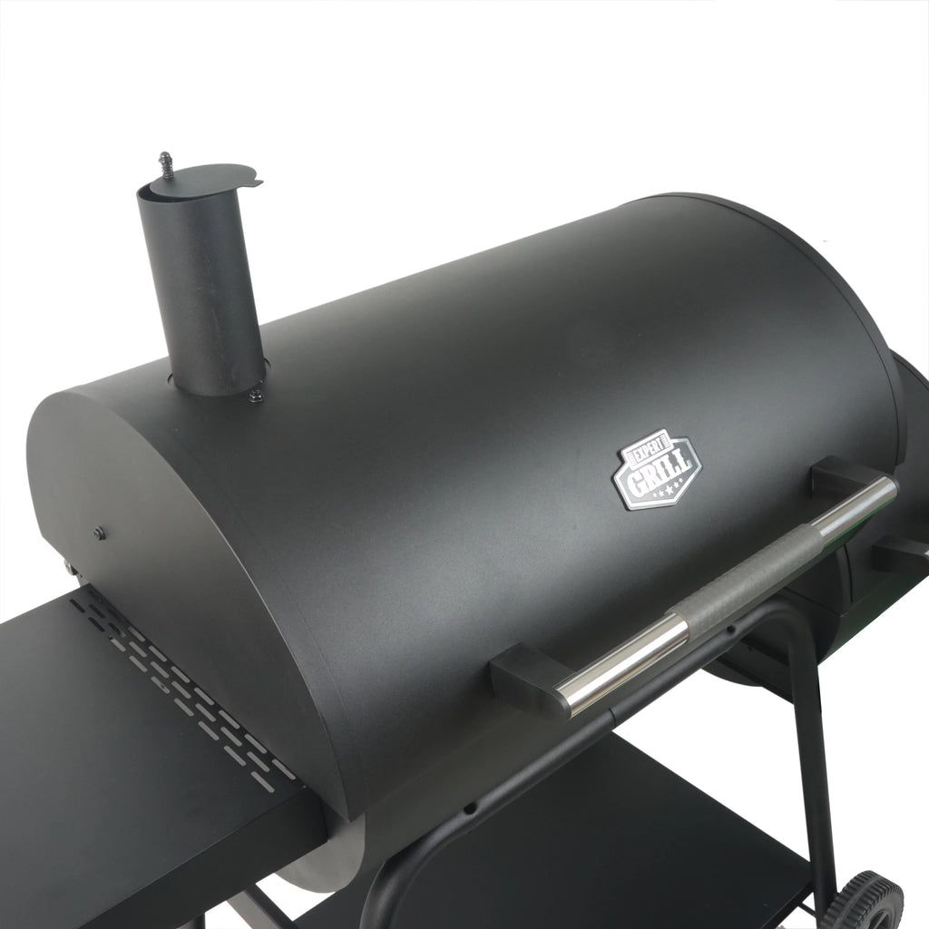 28 Offset Steel Charcoal Smoker Grill with Side Firebox, Black R1156
