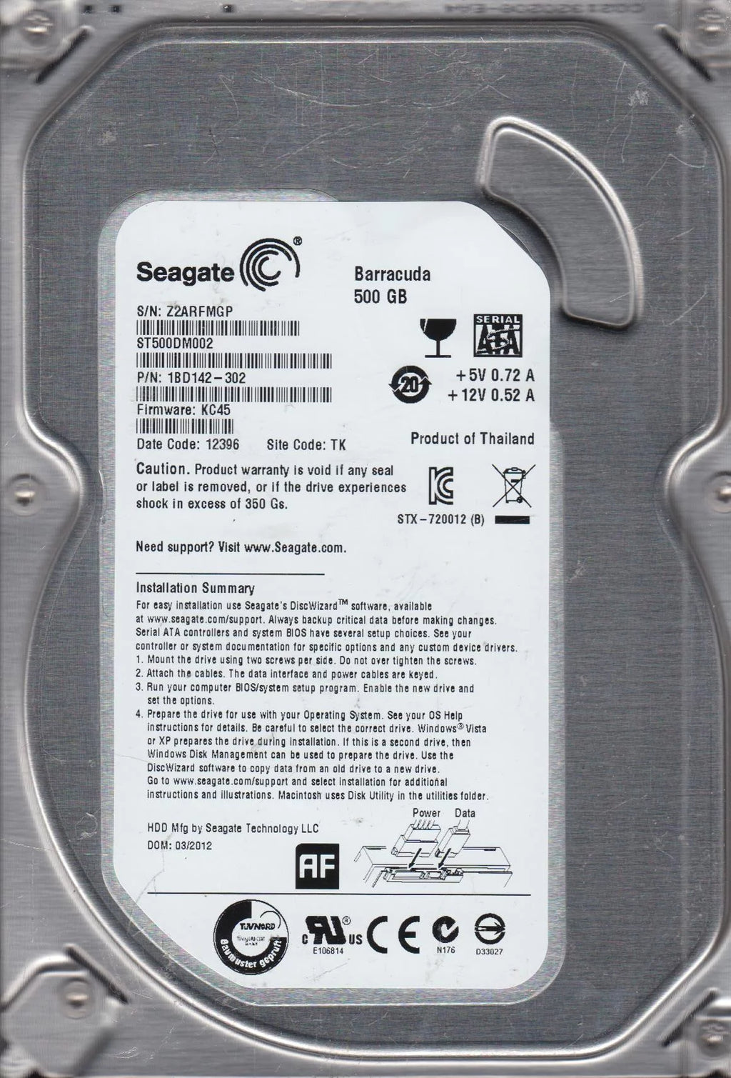 500GB SATA 3.5 Hard Drive G94577