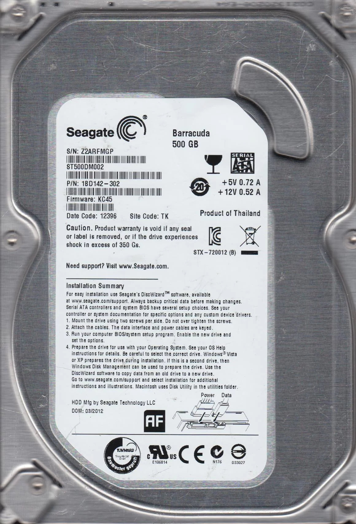 500GB SATA 3.5 Hard Drive G94577