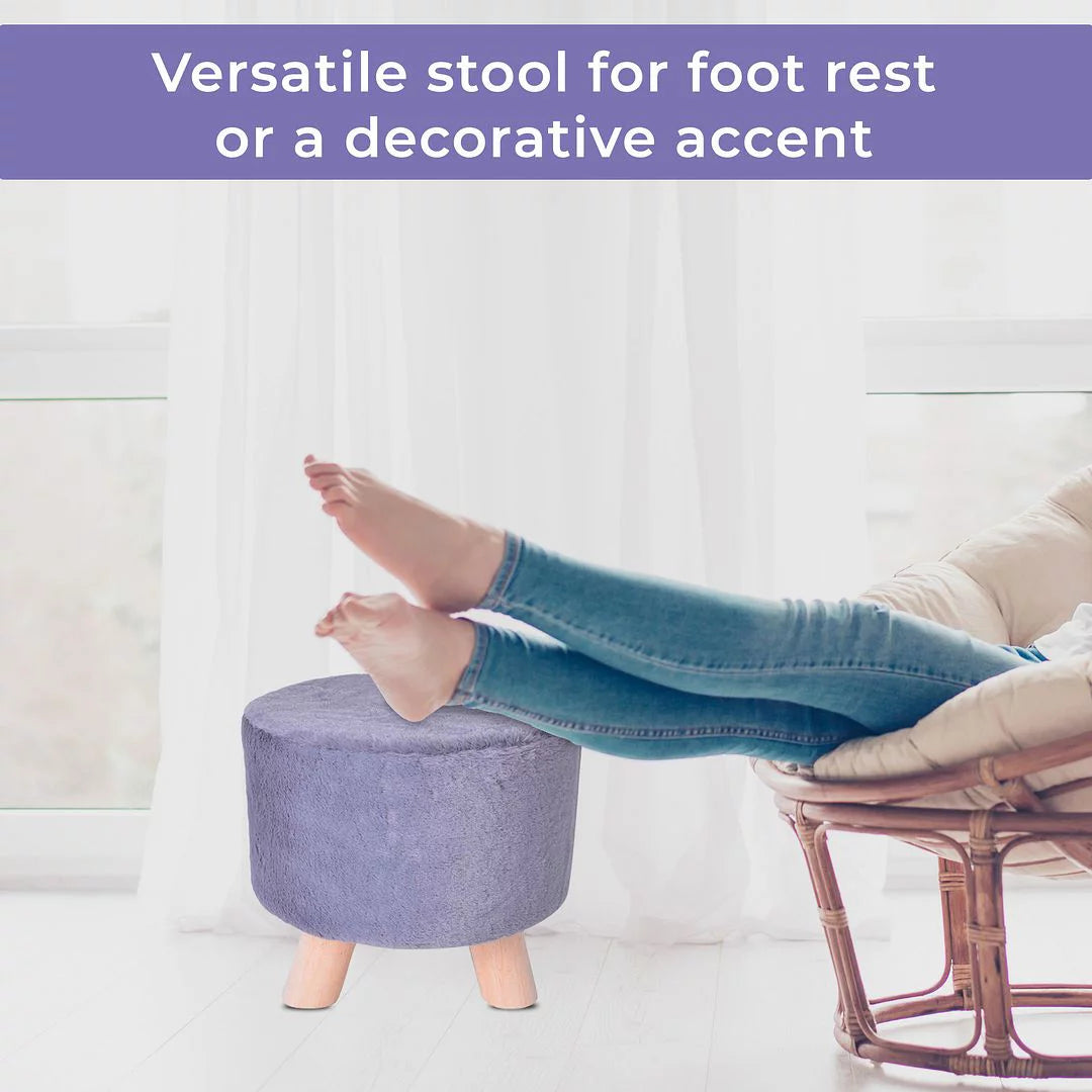 Grey Round Faux Fur Ottoman Foot Rest Stool I1805