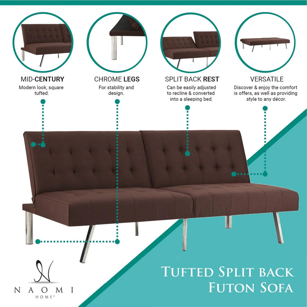 Espresso Linen Tufted Split Back Futon Sofa F2610