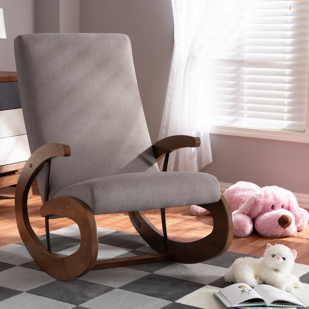 Gray Fabric Upholstered Wood Rocking Chair J62212