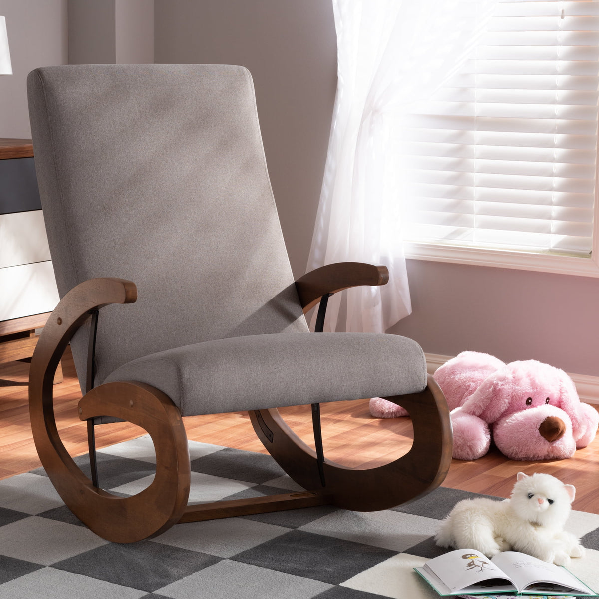 Gray Fabric Upholstered Wood Rocking Chair J62212