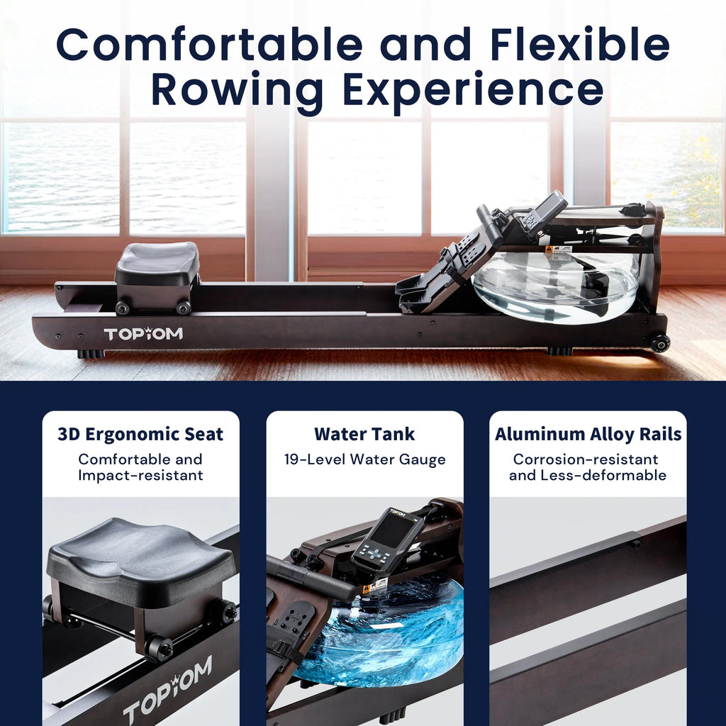 Water Rowing Machine with Performance Monitor Bluetooth 400 lbs Max Load X498