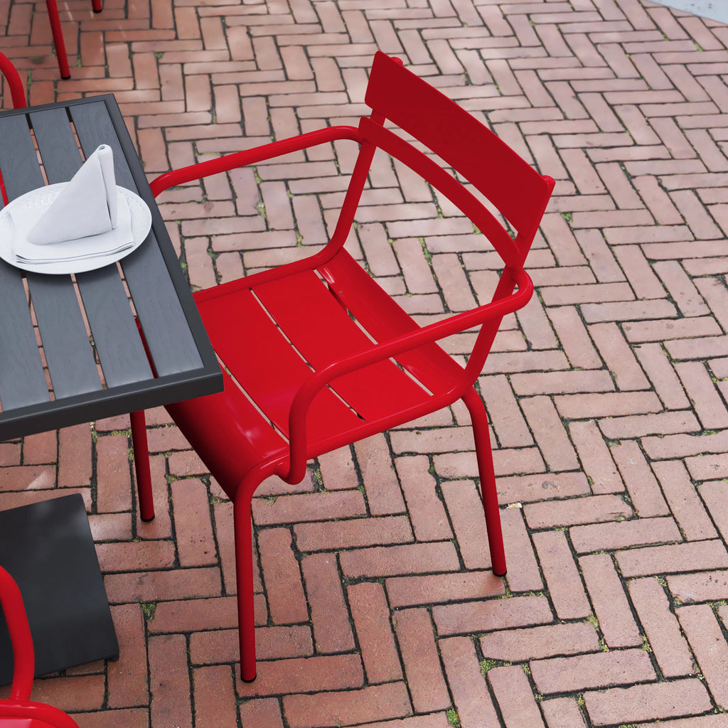 Red Steel Stackable Indoor-Outdoor Chair with Arms R442999