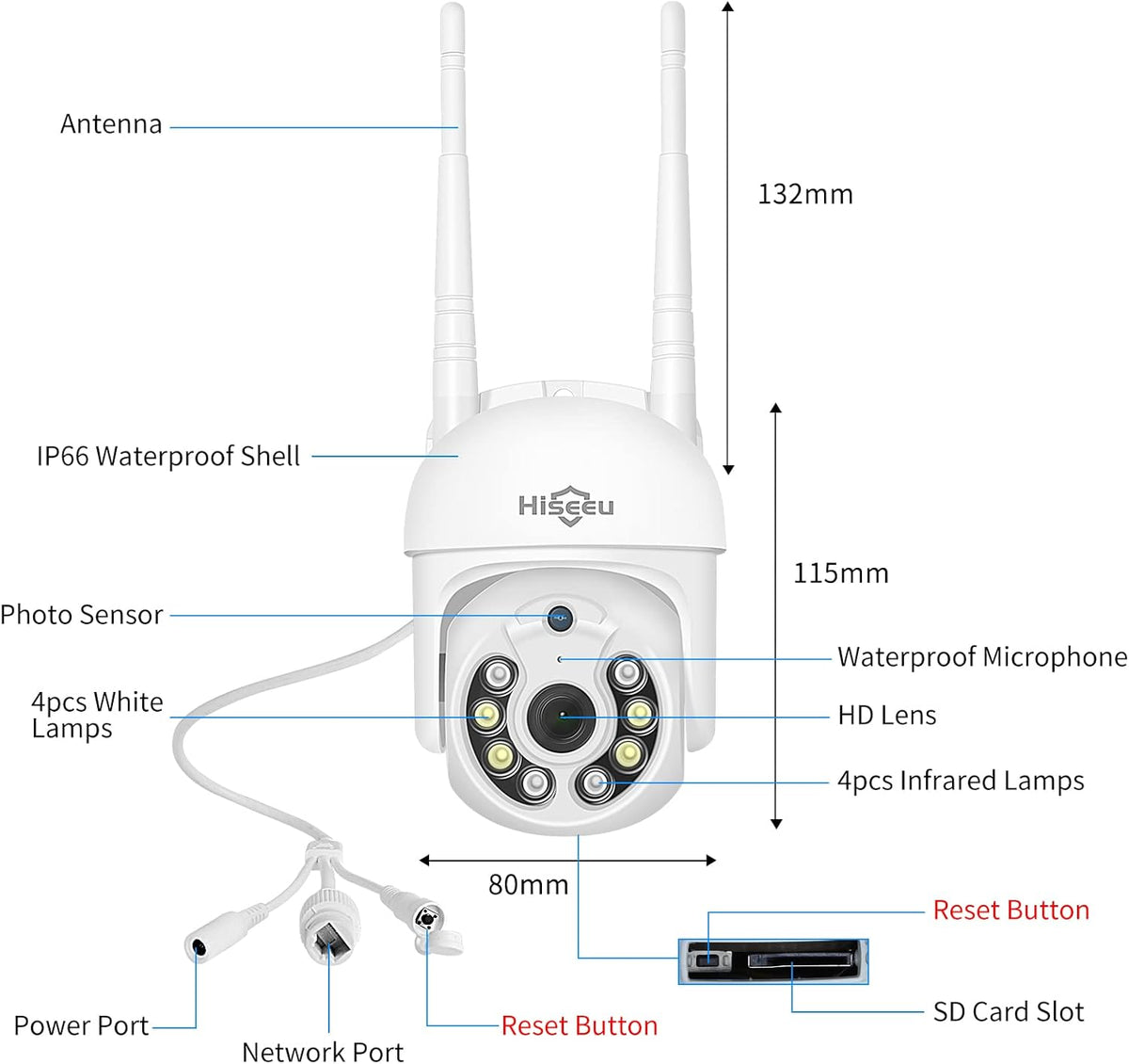 3MP Outdoor WiFi Pan/Tilt Security Camera with Floodlights Y526336