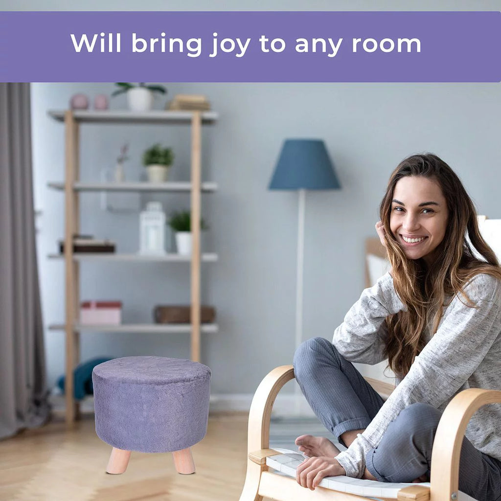 Grey Round Faux Fur Ottoman Foot Rest Stool I1805
