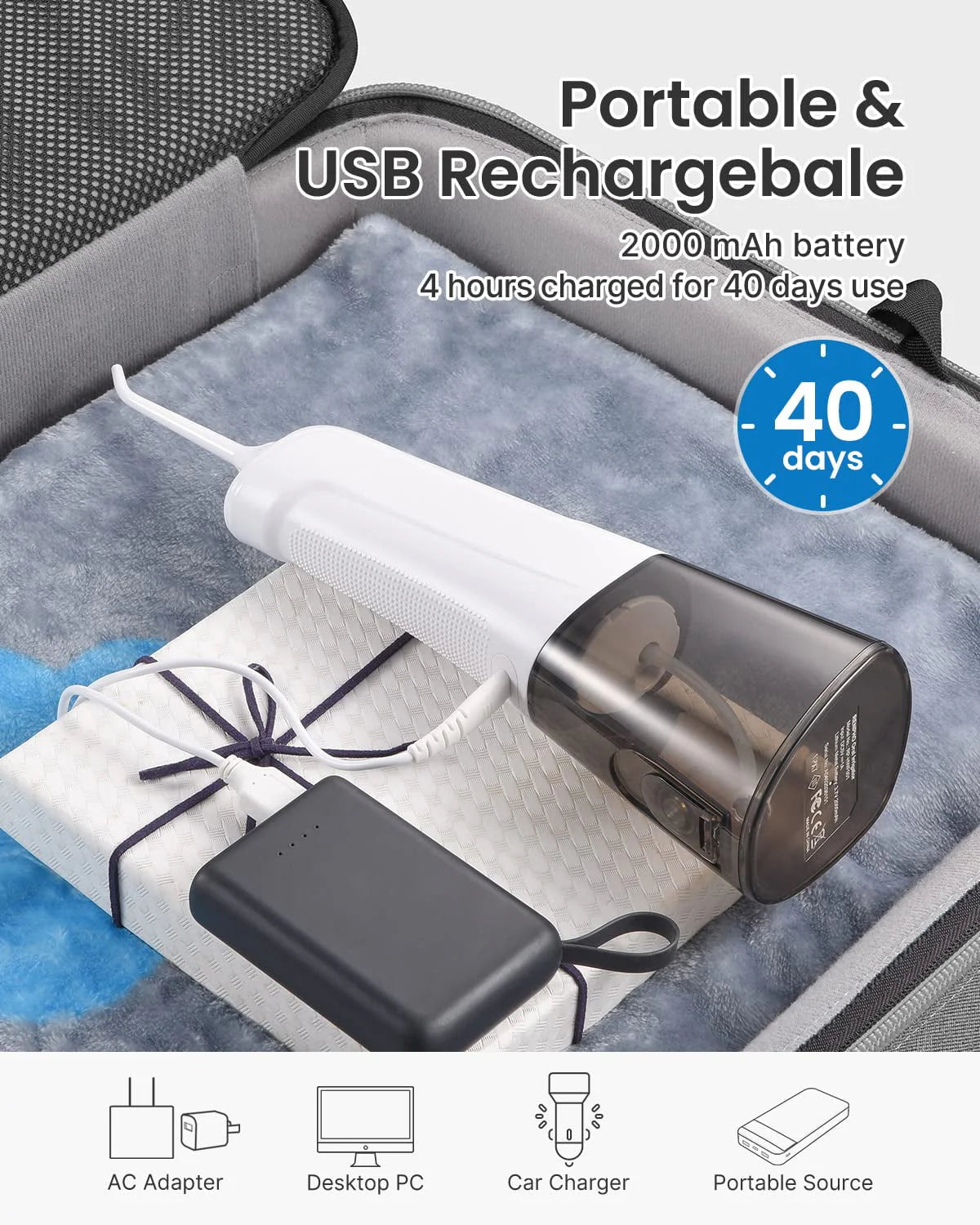 Portable Rechargeable Water Flosser Oral Irrigator White N172086