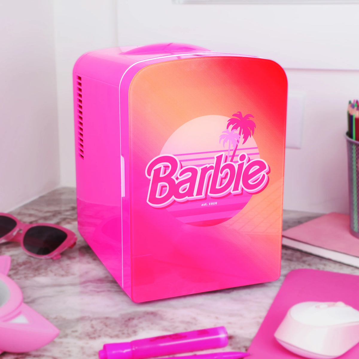 Hot Pink 6 Can Mini Fridge with Glass Door A956