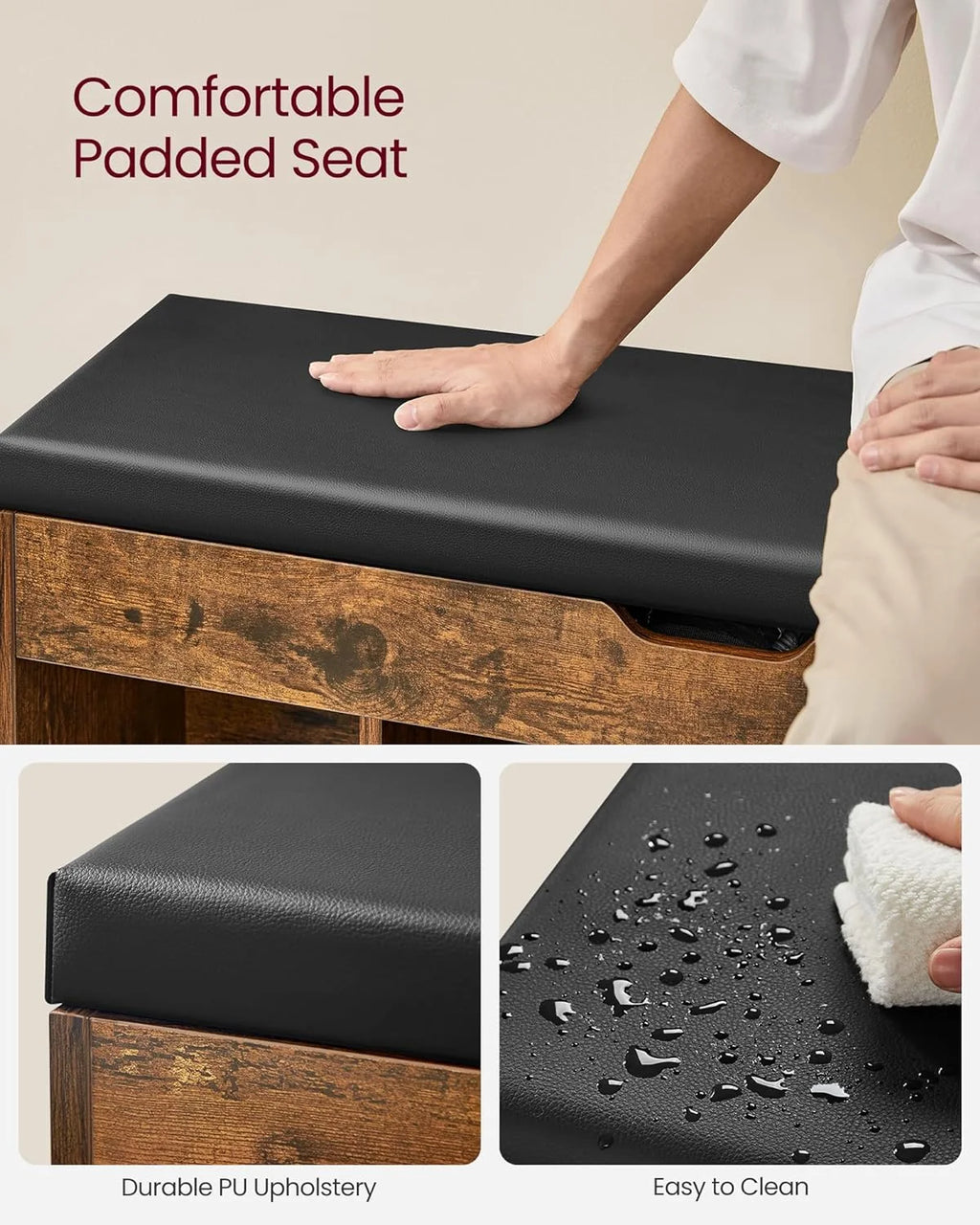 Storage Bench with Cushion 3 Compartments V765518