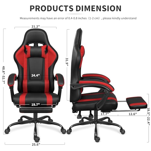 Black Red Gaming Chair with Footrest and Massage Lumbar Support V2961