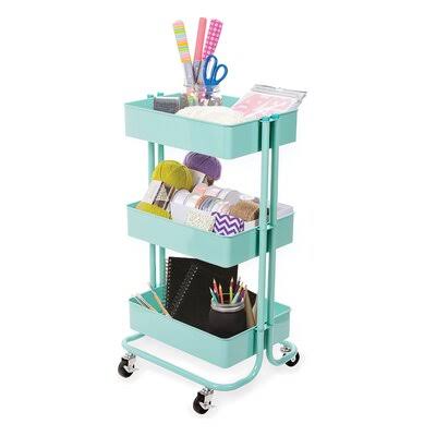 3-Tier Metal Rolling Cart Mint Green Y315