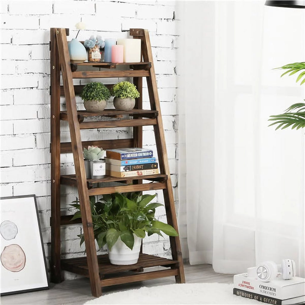 4 Tier Foldable Wooden Flower Stand Ladder Shelves Z6611