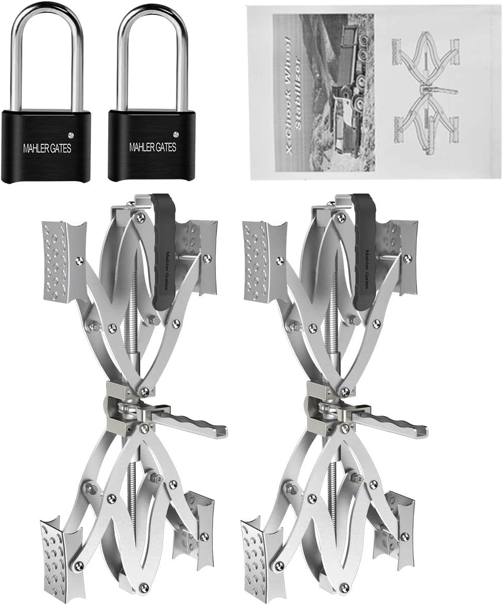 2 Sets X-Shape Wheel Chocks with Integrated Wrench and Anti-Theft Code Lock L6945