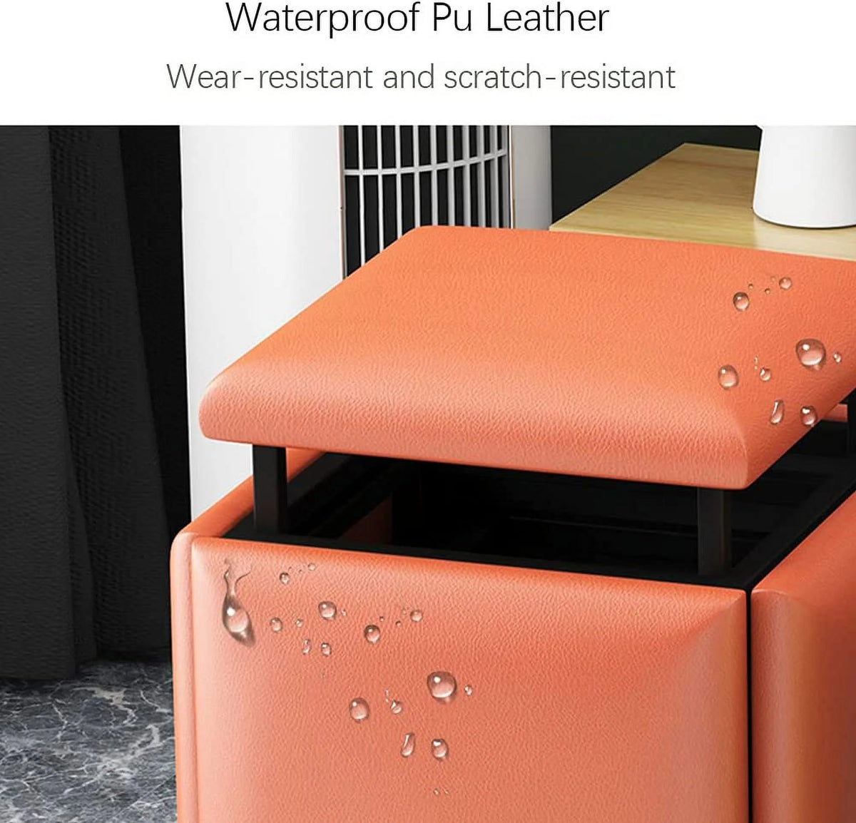 PU Leather Swivel Casters Stackable Ottoman Stool K355976