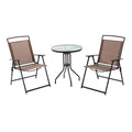Metal Patio Bistro Table and Folding Chairs Set of 3 Brown P487