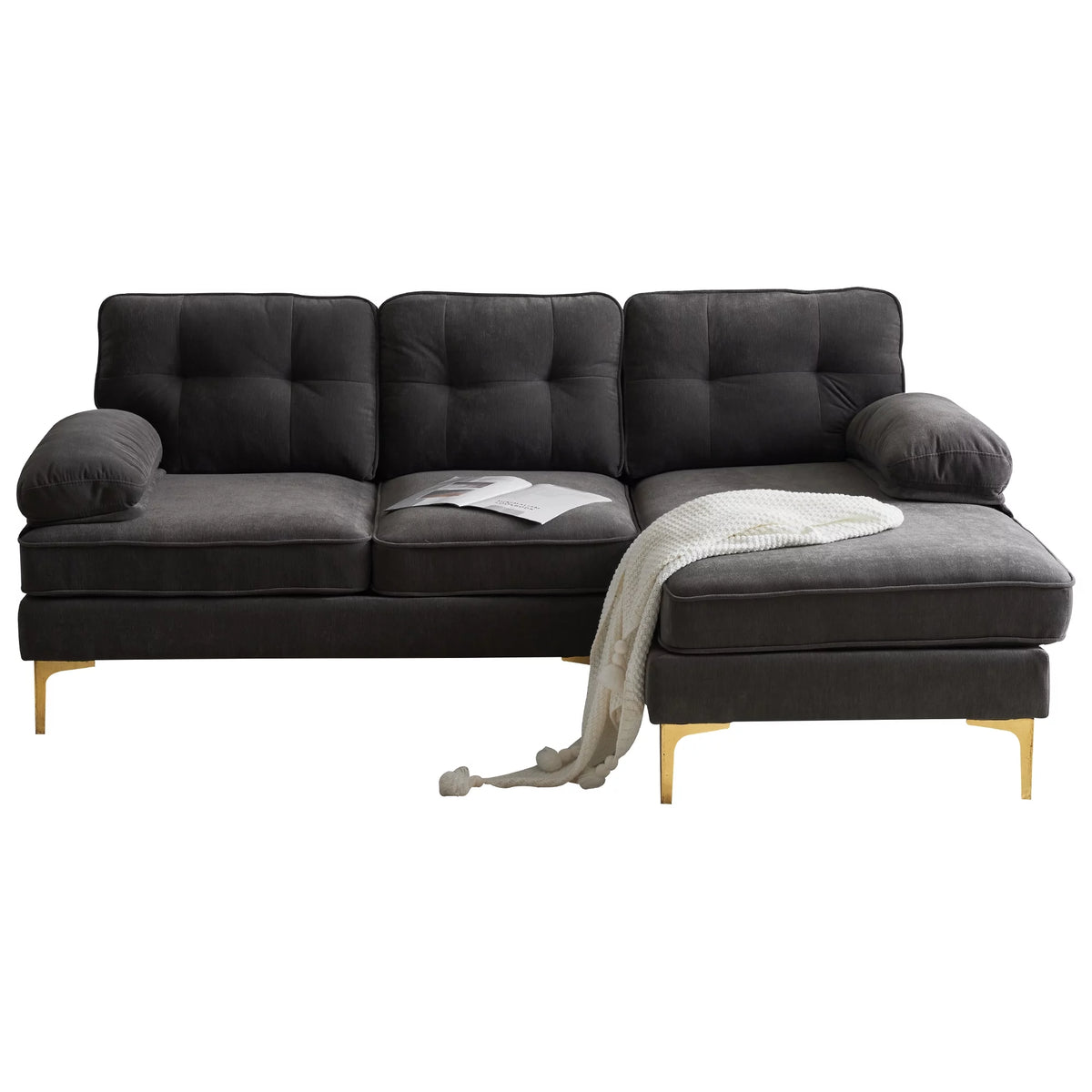Brown Velvet L Shaped Sectional Sofa F482