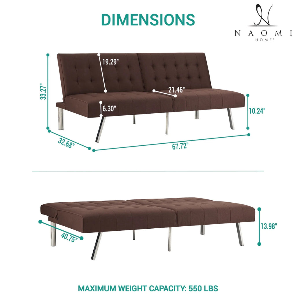 Espresso Linen Tufted Split Back Futon Sofa F2610