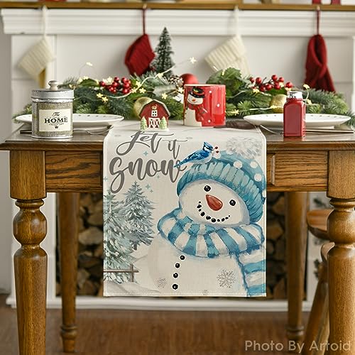 Blue Snowman Christmas Table Runner 13x72 Inch M620