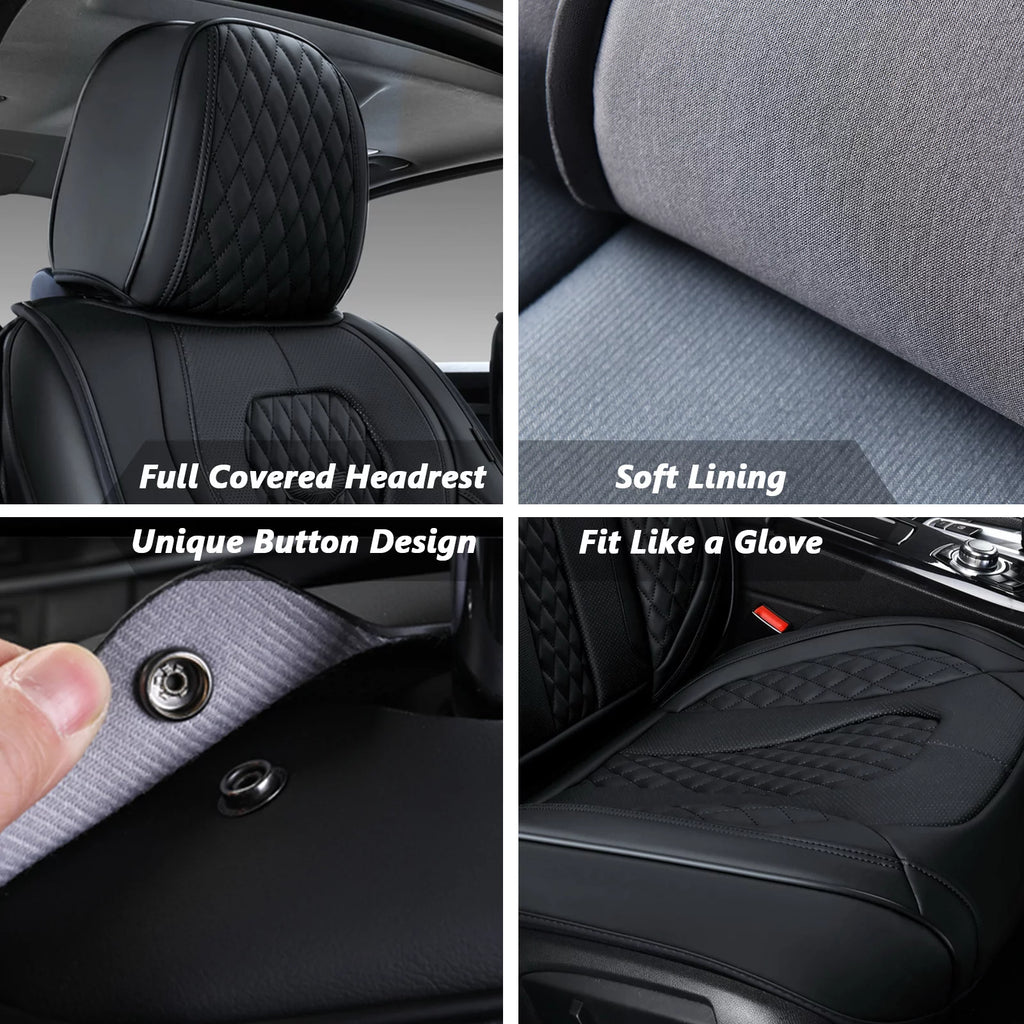 Black Leatherette 5 Seats Car Seat Covers Full Set A7446