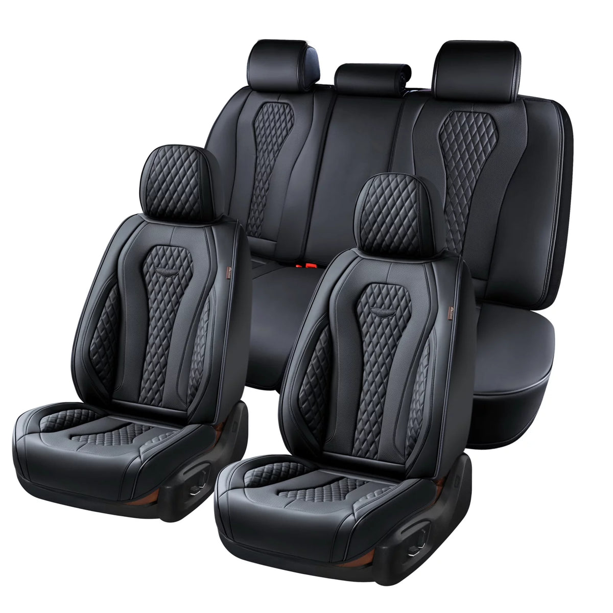 Black Leatherette 5 Seats Car Seat Covers Full Set A7446