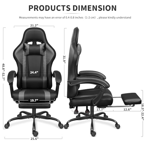 Black Red Gaming Chair with Footrest and Massage Lumbar Support V2961