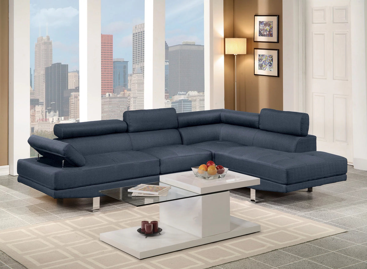Dark Blue Polyfiber Sectional Sofa F930